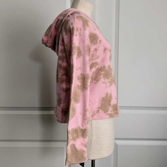 Chaser Hoodie Cashmere Blend Tie Dye Cropped Pullover Pink Olive M NWT - Picture 5 of 14